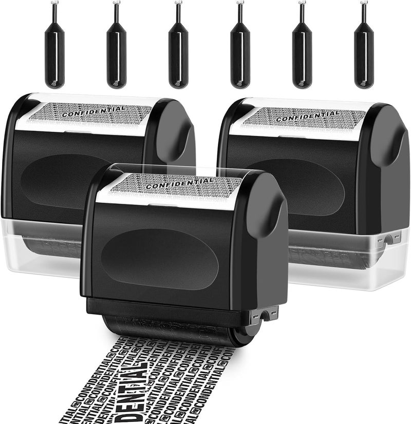 TONOS Identity Theft Protection Roller Stamp - Confidential Roller Stamp for Identity Protection & Security Stamp- Blocks Out Privacy Information, Guard Your Address & ID (3 Pack) - Image 1